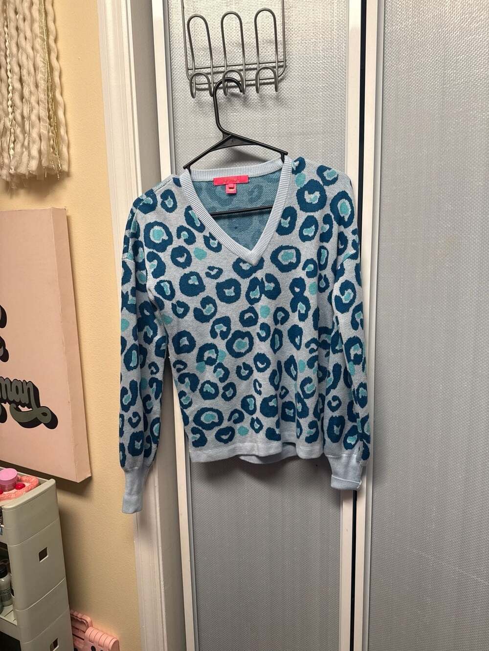 Lilly Pulitzer Jasmina V-Neck Sweater in Skim Blue Don't Be A Cheetah